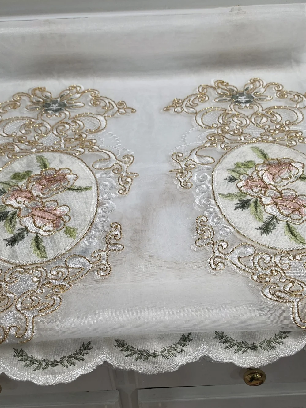 Slow Soul Classical Embroidered Flower Sheer Curtains - 2 Panels Size 49W by 96L